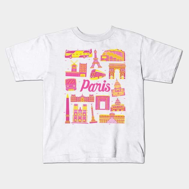 Paris Cityscape Landmark Kids T-Shirt by MEDZ